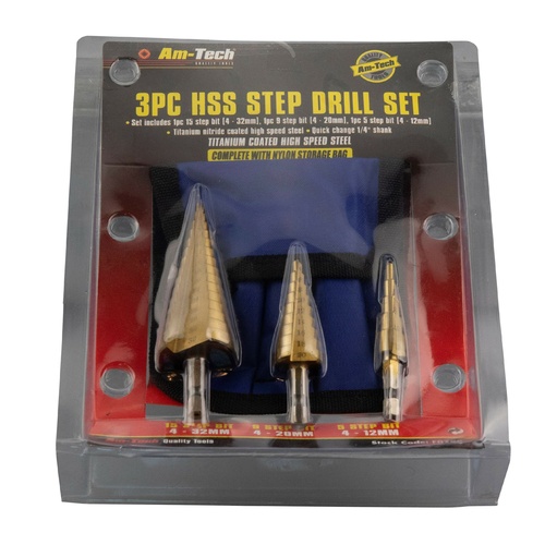 3 Piece Step Drill Set